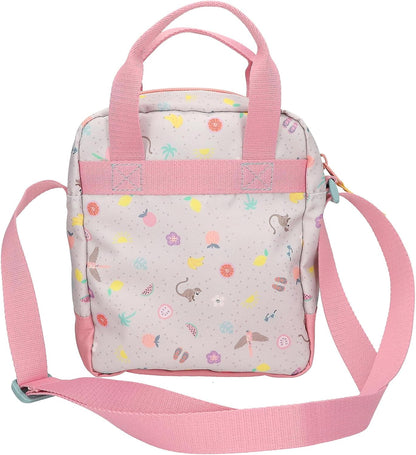 Depesche 13327 TOPModel Juicy - schoudertas in crème en roze, met modelmotief, aapje en kleurrijk patroon, handtas met verstelbare riem, roze, Mittelgroße, Casual