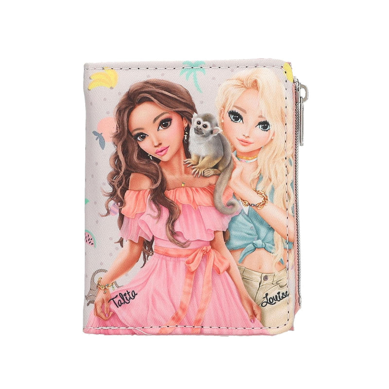 Depesche TOPModel Juicy 13328 Wallet in Cream and Pink, with Model Motif, Monkey and Colourful Pattern, Purse with Press Stud Closure