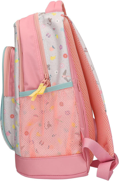 Depesche TOPModel Juicy 13331 School Backpack Trolley in Pink and Green with Model Motif and Flower Pattern, School Bag with Telescopic Handle and Wheels