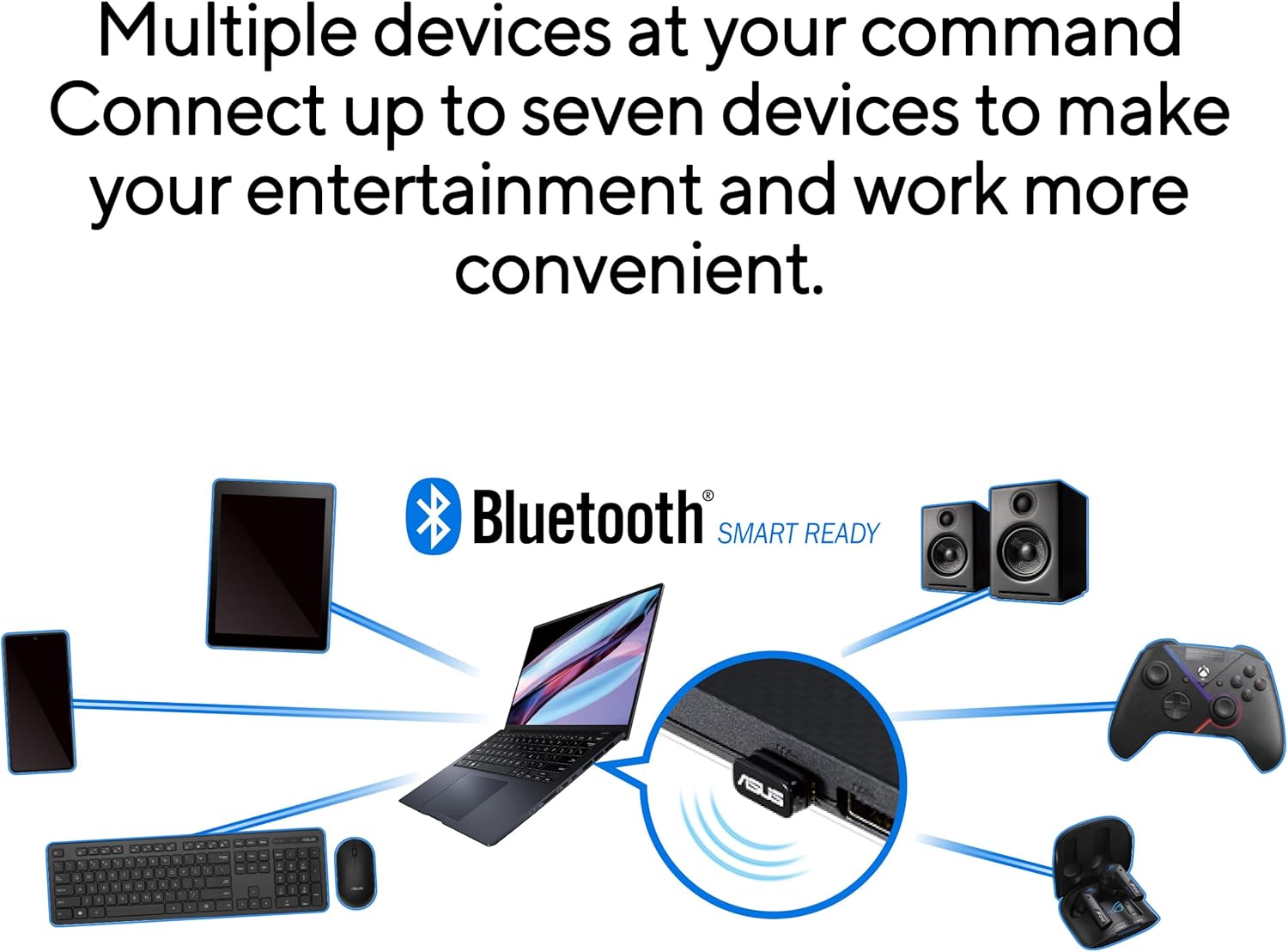 ASUS USB-BT540 Bluetooth 5.4 Dongle Adapter (kompatibel mit Windows 11, 10, 8.1, Linux, für bis zu 7 Geräte, für PC und Laptop, Plug & Play, BLE)