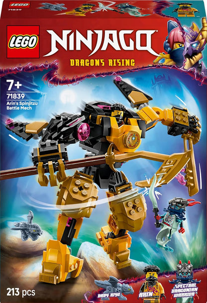LEGO NINJAGO Arin’s Spinjitzu Battle Mech Toy - Mix & Match Posable Figure, Baby Riyu Dragon & 2 Ninja Minifigures - Gift for 7+ Boys & Dragons Rising Fans - 71839