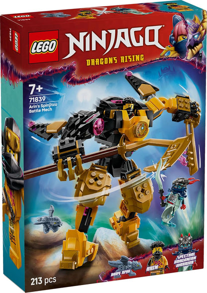 LEGO NINJAGO Arin’s Spinjitzu Battle Mech Toy - Mix & Match Posable Figure, Baby Riyu Dragon & 2 Ninja Minifigures - Gift for 7+ Boys & Dragons Rising Fans - 71839