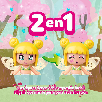 Pinypon Magic Fairy Figure with Reversible Wings with Glitter for the 2 Faces Decorated Gold and Blue, Includes Accessories and Interchangeable Parts with Summer Theme, +4 Years, Famosa (PNY76000