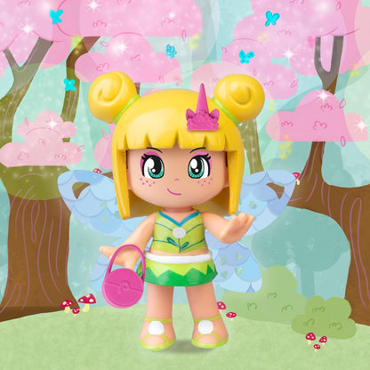 Pinypon Magic Fairy Figure with Reversible Wings with Glitter for the 2 Faces Decorated Gold and Blue, Includes Accessories and Interchangeable Parts with Summer Theme, +4 Years, Famosa (PNY76000