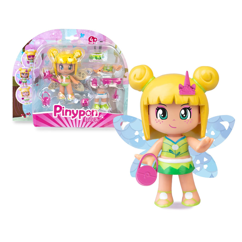 Pinypon Magic Fairy Figure with Reversible Wings with Glitter for the 2 Faces Decorated Gold and Blue, Includes Accessories and Interchangeable Parts with Summer Theme, +4 Years, Famosa (PNY76000