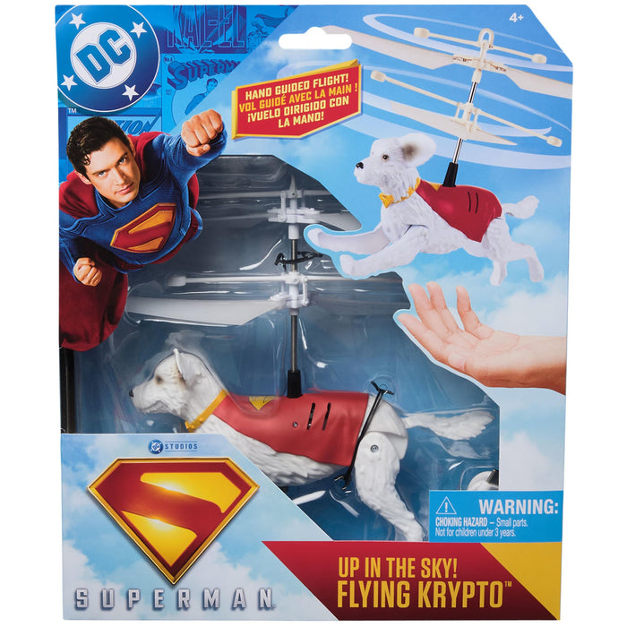 DC Comics, Superman Up in the Sky! Flying Krypto, op afstand bestuurbaar speelgoed, 19 cm grote zwevende superhond