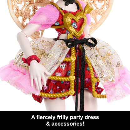 Monster High Scary Sweet Birthday Doll, Cupid Asteria in Pink and Red Party Dress with Themed Accessories like Invite, Balloon, Gift and More, JBG77
