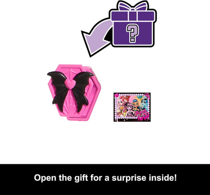 Monster High Scary Sweet Birthday Doll, Draculaura in Pink Party Dress with Themed Accessories like Invite, Balloon, Gift, Fan and More, JBG74