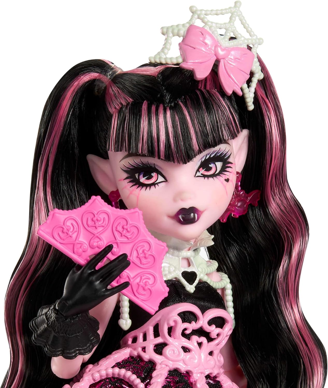 Monster High Scary Sweet Birthday Doll, Draculaura in Pink Party Dress with Themed Accessories like Invite, Balloon, Gift, Fan and More, JBG74