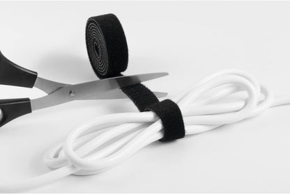 Durable CAVOLINE Cable Management Hook and Loop Cable Tie | Reusable Self-Gripping Tape for Quickly Bundling and Tidying Cables | Can be Easily Cut To RequiRed Size | 1 Metre Roll in Black