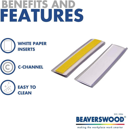 Beaverswood Self Adhesive Label Holder, Magnet Label Card Racks with 100 Clear Protective Films and 100 White Paper Strips for Office, Warehouse, Shelf, Cabinet - 15x80mm Pack of 100