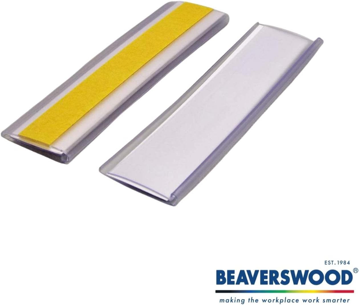 Beaverswood Self Adhesive Label Holder, Magnet Label Card Racks with 100 Clear Protective Films and 100 White Paper Strips for Office, Warehouse, Shelf, Cabinet - 15x80mm Pack of 100