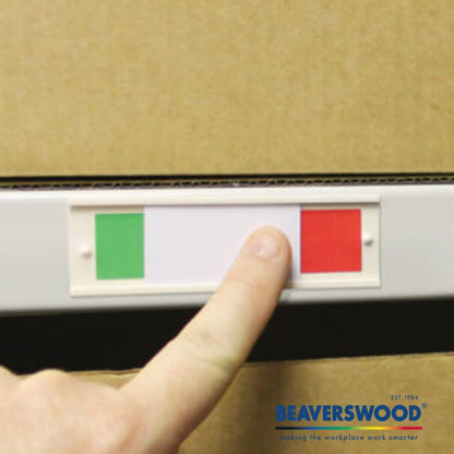 Beaverswood Self Adhesive Stock Identity Slider - 2 Colored Availability Slider, Adhesive Fixing, Green and Red Color To show Availability, Best For Racking & Shelving - H.30 x W.100mm (Pack of 100