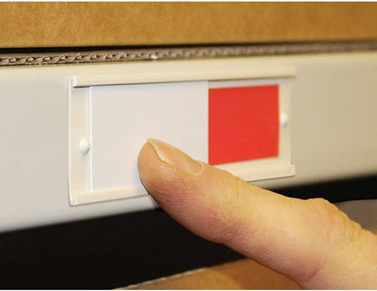 Beaverswood Self Adhesive Stock Identity Slider - 2 Colored Availability Slider, Adhesive Fixing, Green and Red Color To show Availability, Best For Racking & Shelving - H.30 x W.100mm (Pack of 100