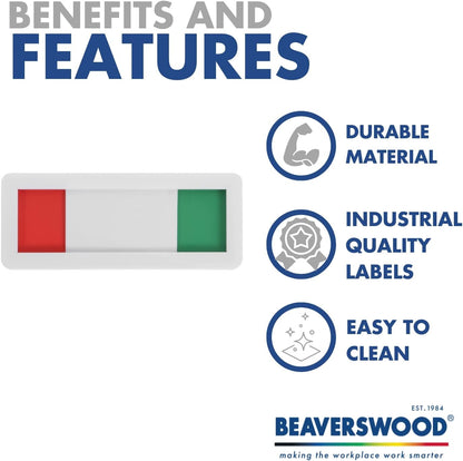 Beaverswood Self Adhesive Stock Identity Slider - 2 Colored Availability Slider, Adhesive Fixing, Green and Red Color To show Availability, Best For Racking & Shelving - H.30 x W.100mm (Pack of 100