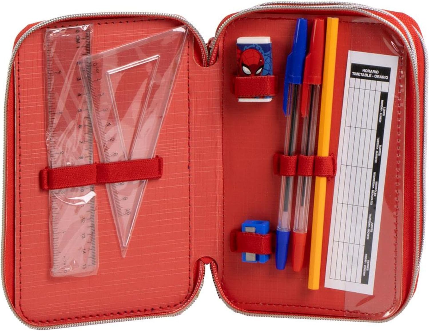 CERDÁ LIFE'S LITTLE MOMENTS Giotto Spiderman pennenetui met viltstiften, balpennen en potloden | drievoudig etui voor kinderen met Marvel-design, Spiderman, 12.5x6.5x19.5 cm, Gelicentieerd product