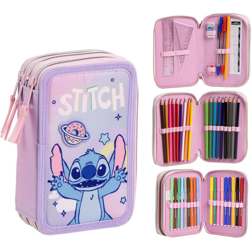 Giotto Stitch Pennenetui met viltstiften, potloden en balpennen, compleet etui voor school voor kinderen met Disney-design, Stitch, 12.5x6.5x19.5 cm, Gelicentieerd product