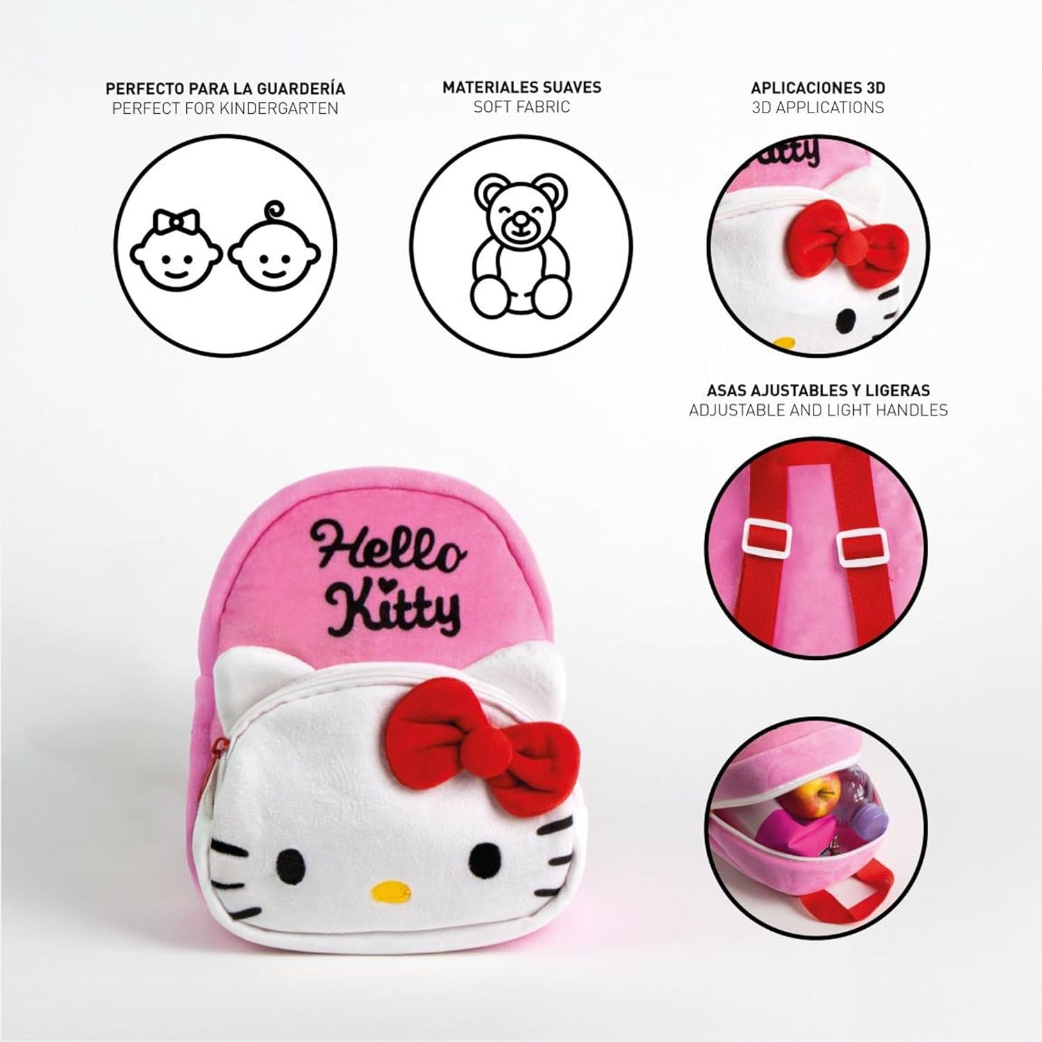 CERDÁ LIFE'S LITTLE MOMENTS Unisex Kinder Mochila Guarderia Personaje Premium Hello Kitty Medidas 18.0x22.0x12.0 cm para Niñ@s Pequeños Rucksack, Modell: 38 cm