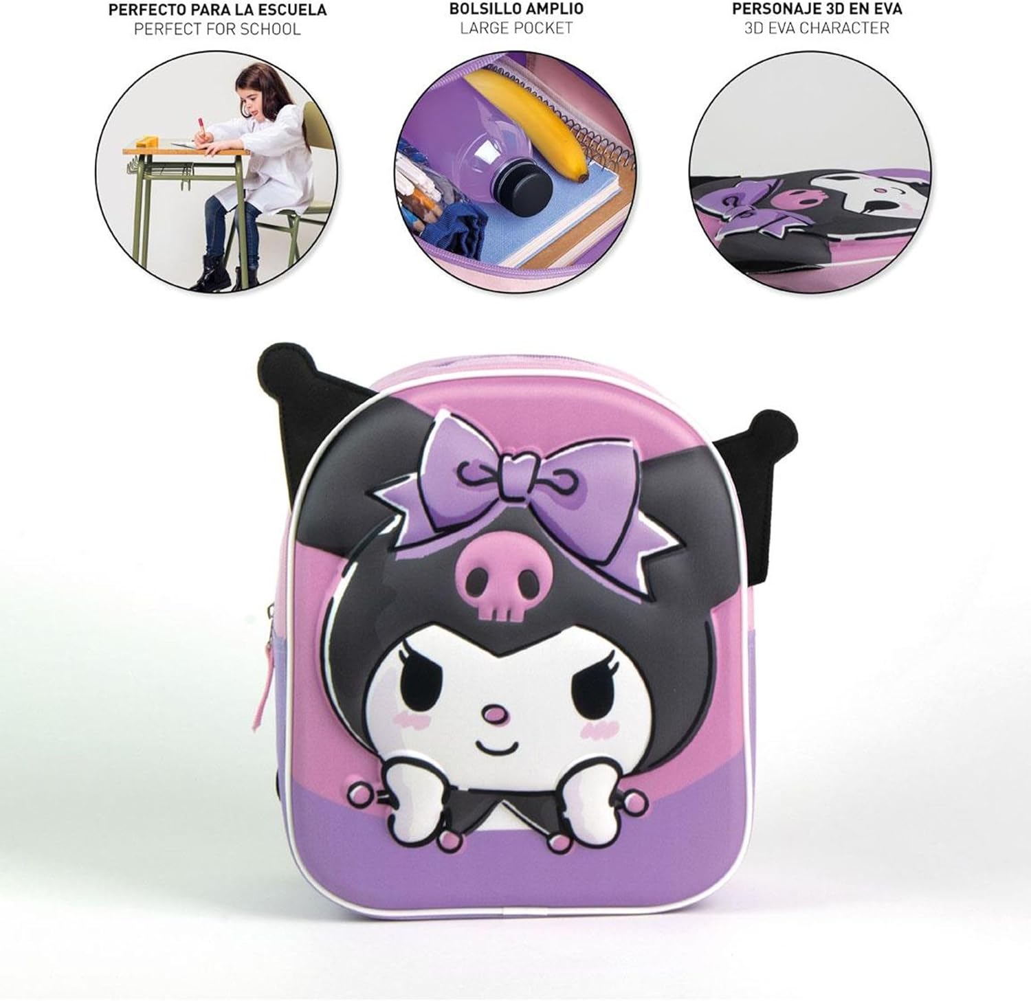 CERDÁ LIFE'S LITTLE MOMENTS Unisex Kinder Mochila Infantil 3D Aplicaciones Hello Kitty Kuromi Medidas 22.0x27.0x10.0 cm para Niñ@s Rucksack, Modell: 31 cm