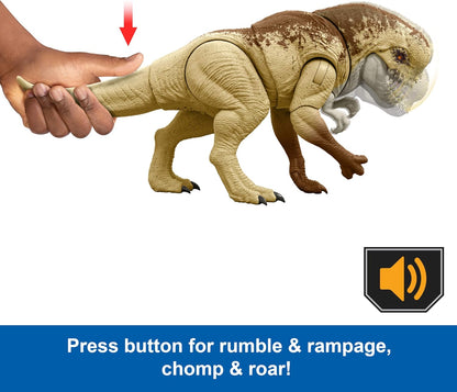 Mattel Jurassic World Rebirth Distortus Rex Rumble N Rampage Dinosaur Action Figure 22 Inch with 2 Attack Actions, Content-Accurate, Digital Play