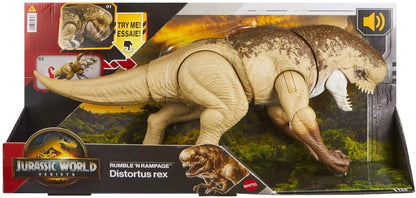 Mattel Jurassic World Rebirth Distortus Rex Rumble N Rampage Dinosaur Action Figure 22 Inch with 2 Attack Actions, Content-Accurate, Digital Play