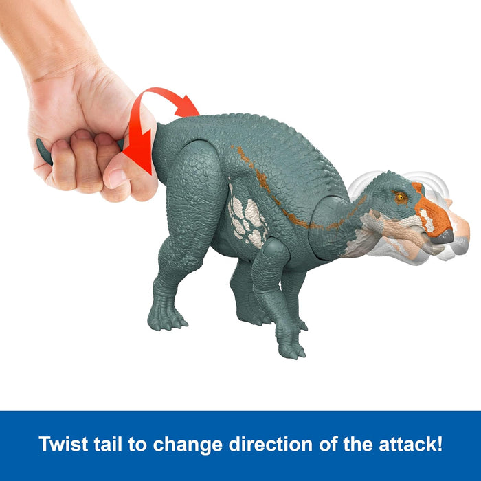 Mattel Jurassic World Rebirth Wild Roar Maiasaura Dinosaur Toy with Tail-Controlled Chomp Multi-Direction Attack & Sound, Posable & Digital Play, JGC82