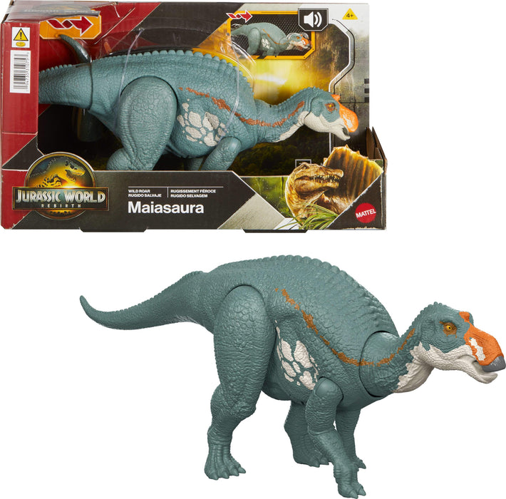 Mattel Jurassic World Rebirth Wild Roar Maiasaura Dinosaur Toy with Tail-Controlled Chomp Multi-Direction Attack & Sound, Posable & Digital Play, JGC82