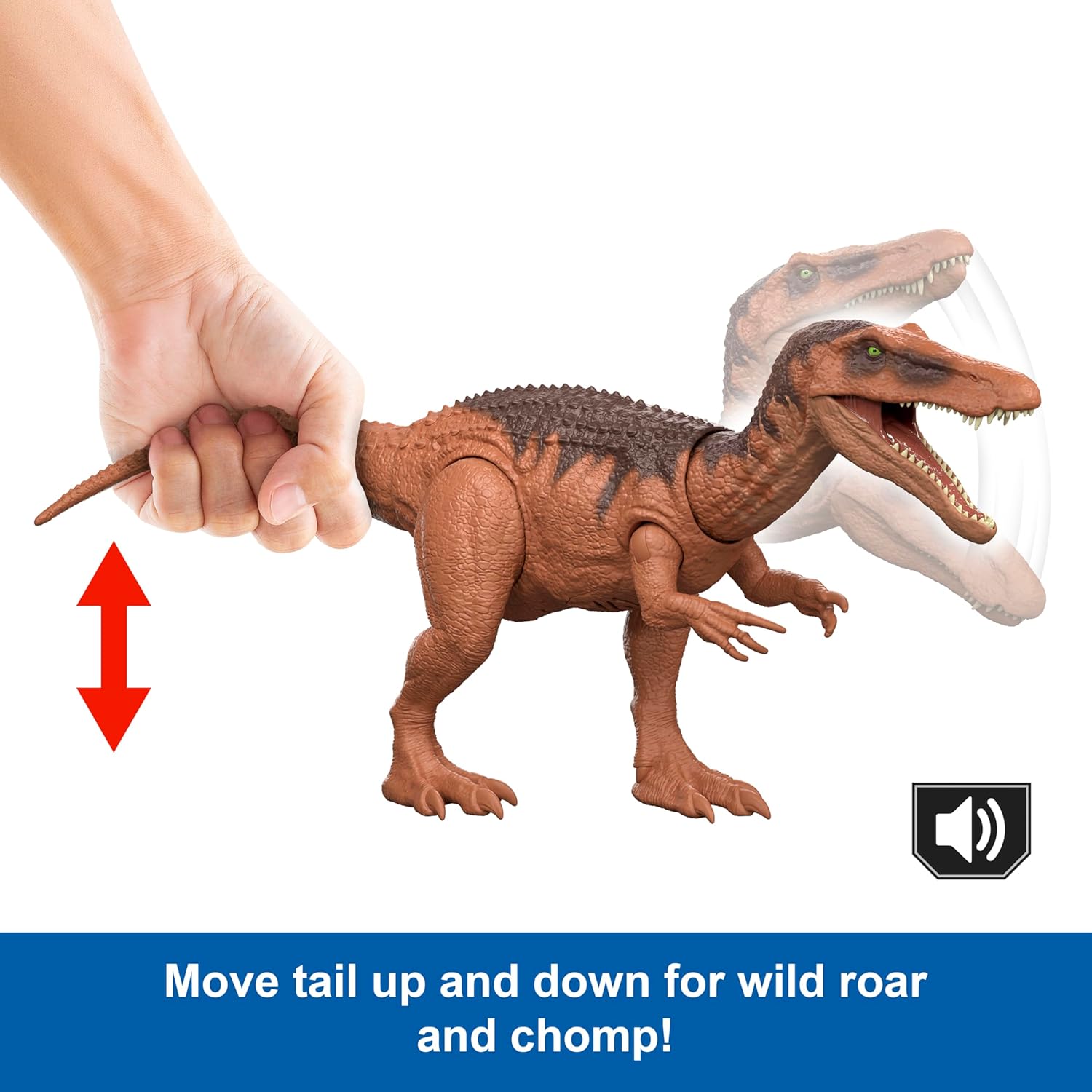 Mattel Jurassic World: El Renacer, Baryonyx Rugido salvaje, Dinosaurio con ataque de mordisco en múltiples direcciones y sonido controlado con la cola, diseño articulado y juego digital, JGC79