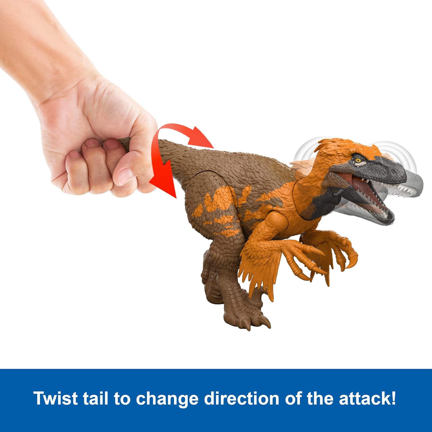 Mattel Jurassic World: El Renacer, Utahrraptor Rugido salvaje, Dinosaurio con ataque de mordisco en múltiples direcciones y sonido controlado con la cola, diseño articulado y juego digital, JGC80