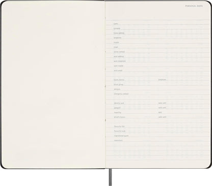 Moleskine Undated Weekly Planner, Weekly Planner with Space for Notes 12 Months, Hard Cover and Elastic Closure, Black Color, Large Format 13 x 21 cm