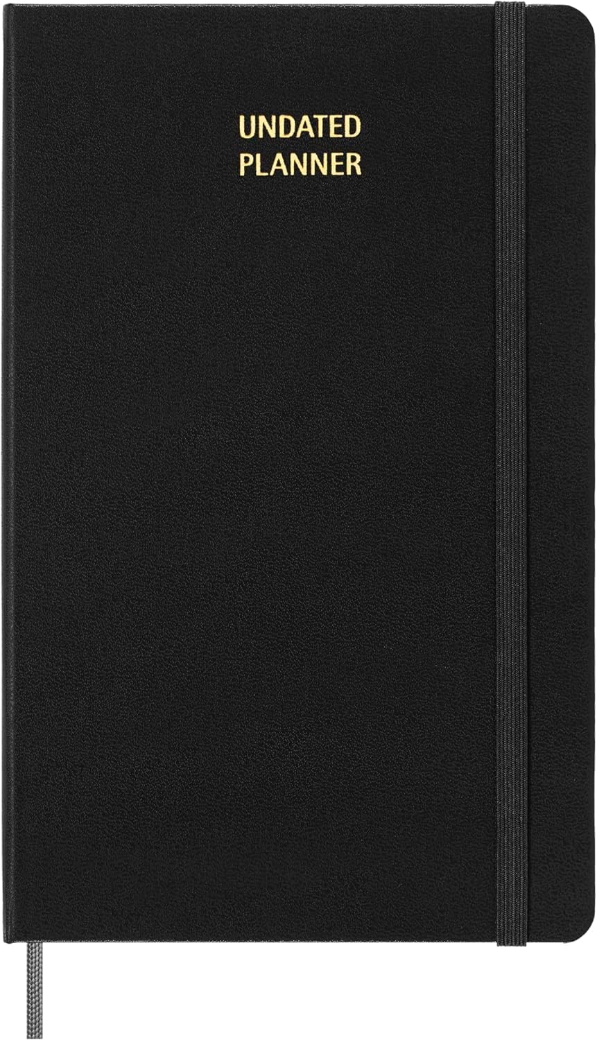 Moleskine Undated Weekly Planner, Weekly Planner with Space for Notes 12 Months, Hard Cover and Elastic Closure, Black Color, Large Format 13 x 21 cm