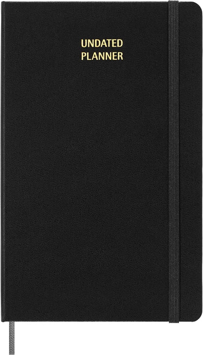 Moleskine Undated Weekly Planner, Weekly Planner with Space for Notes 12 Months, Hard Cover and Elastic Closure, Black Color, Large Format 13 x 21 cm