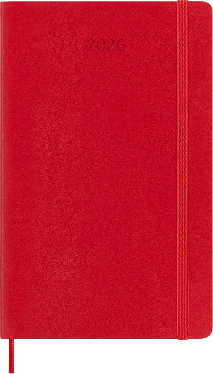 Moleskine Daily Planner, Daily Agenda 2026 12 Months, With Soft Cover and Elastic Closure, Large Format 13x21, Color Red