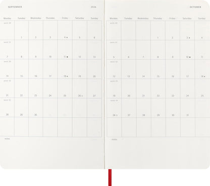 Moleskine Daily Planner, Daily Agenda 2026 12 Months, With Soft Cover and Elastic Closure, Large Format 13x21, Color Red