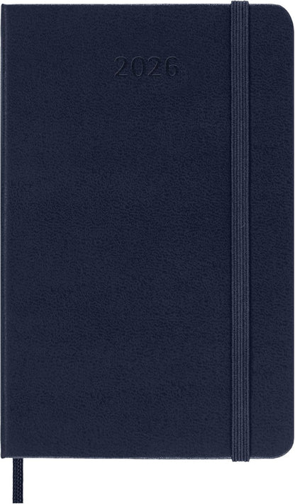 Moleskine Daily Planner, Daily Agenda 2026 12 Months, With Hard Cover and Elastic Closure, Pocket Size 9x14, Blue Color