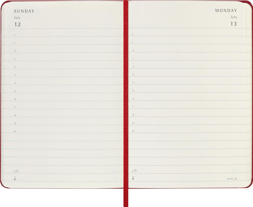 Moleskine Daily Planner, Daily Agenda 2026 12 Months, With Hard Cover and Elastic Closure, Pocket Size 9x14, Red Color
