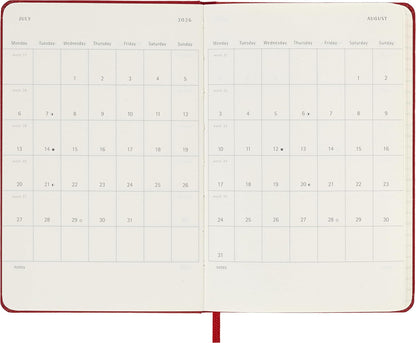 Moleskine Daily Planner, Daily Agenda 2026 12 Months, With Hard Cover and Elastic Closure, Pocket Size 9x14, Red Color