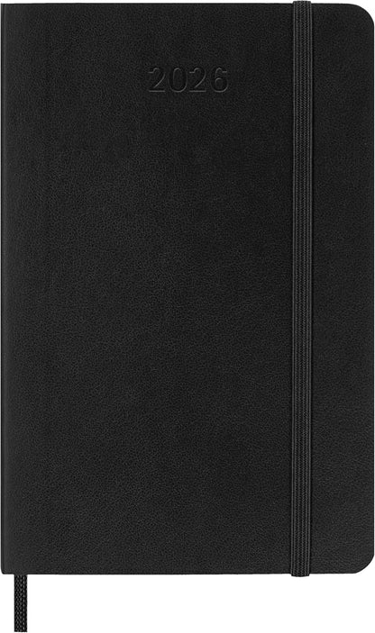 Moleskine Daily Planner, Daily Agenda 2026 12 Months, With Soft Cover and Elastic Closure, Pocket Size 9x14, Black Color