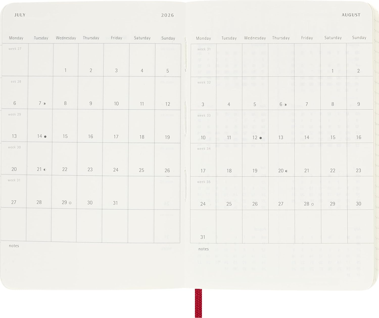 Moleskine Daily Planner, Daily Agenda 2026 12 Months, With Soft Cover and Elastic Closure, Pocket Size 9x14, Red Color