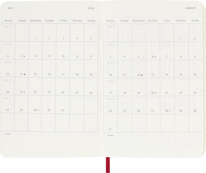 Moleskine Daily Planner, Daily Agenda 2026 12 Months, With Soft Cover and Elastic Closure, Pocket Size 9x14, Red Color