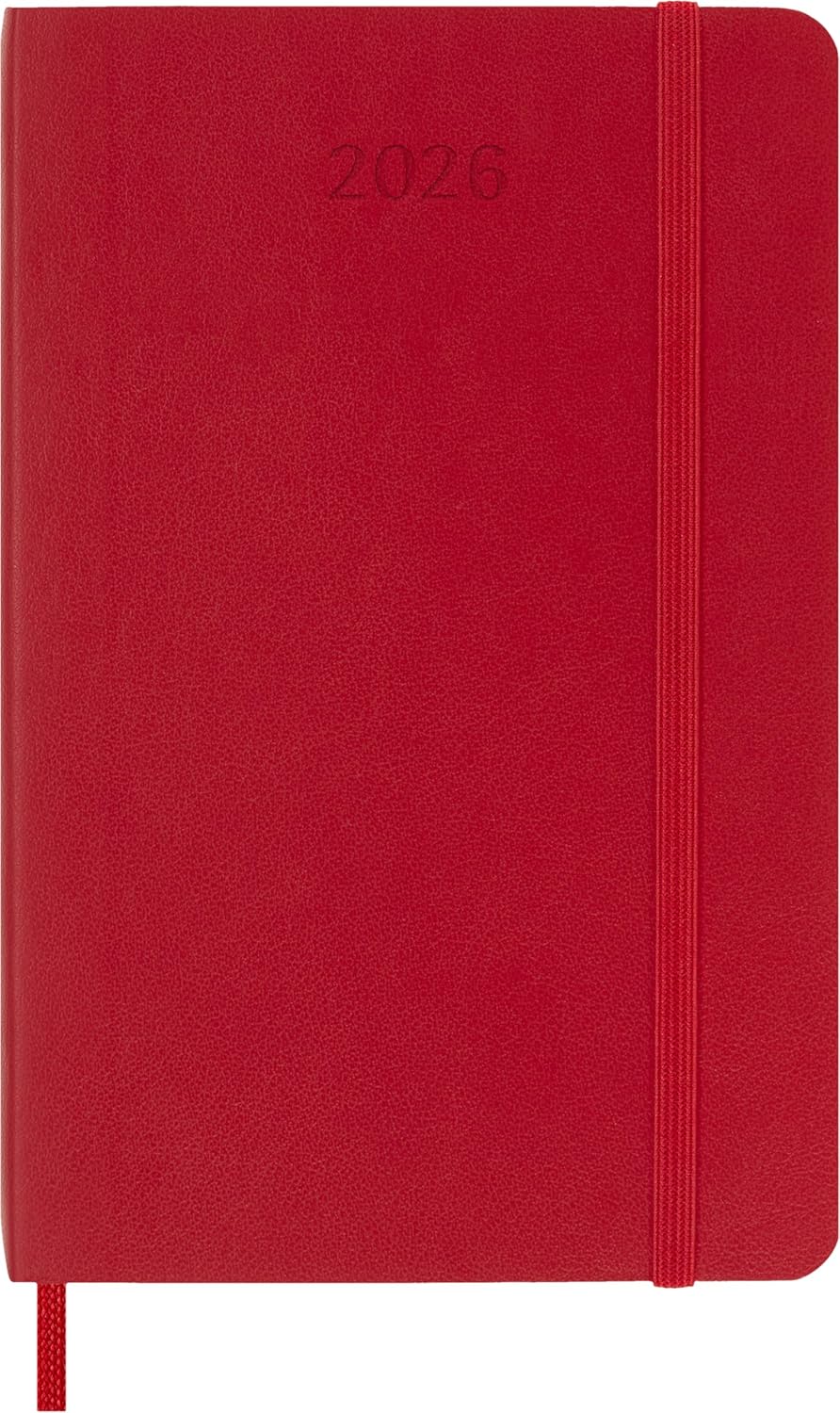 Moleskine Daily Planner, Daily Agenda 2026 12 Months, With Soft Cover and Elastic Closure, Pocket Size 9x14, Red Color