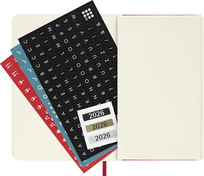 Moleskine Daily Planner, Daily Agenda 2026 12 Months, With Soft Cover and Elastic Closure, Pocket Size 9x14, Red Color
