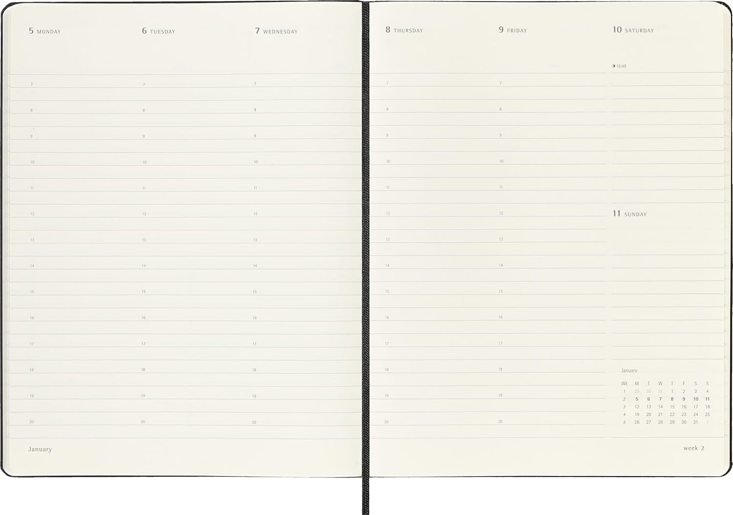 Moleskine Weekly Planner, Vertical Pro Weekly Agenda 12 Months 2025, Hard Cover and Elastic Closure, Black Color, Extra Large Size 19x25 cm