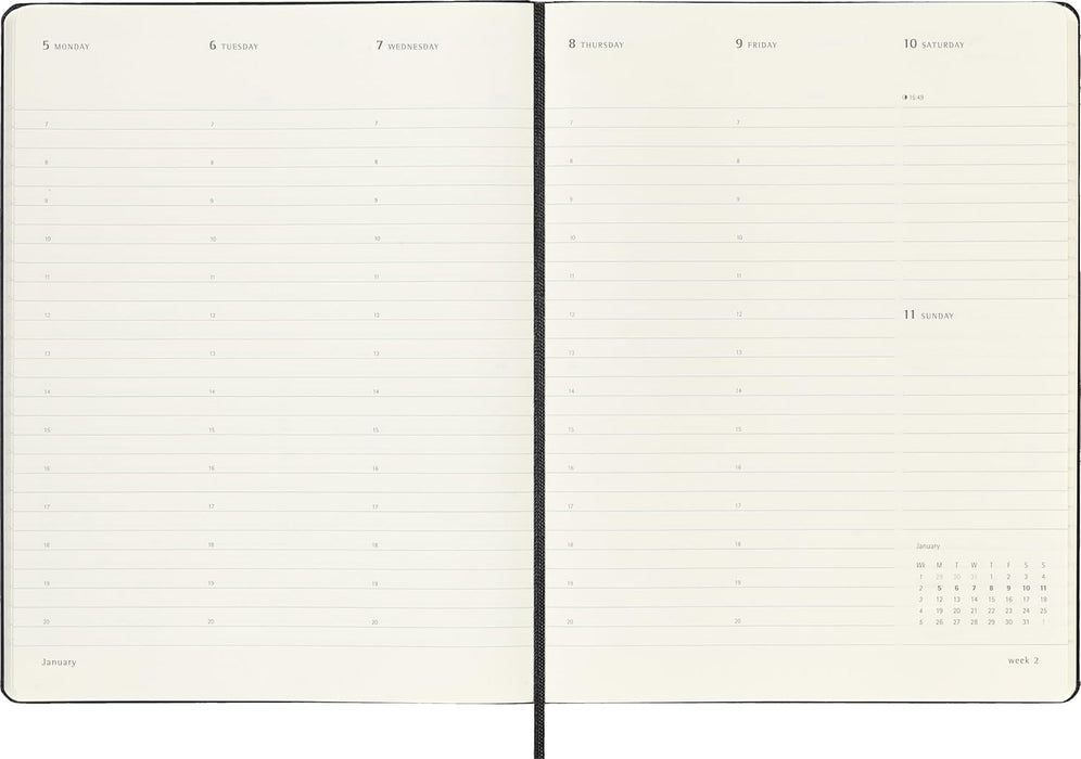 Moleskine Weekly Planner, Vertical Pro Weekly Agenda 12 Months 2025, Hard Cover and Elastic Closure, Black Color, Extra Large Size 19x25 cm
