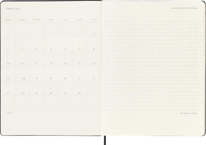 Moleskine Weekly Planner, Vertical Pro Weekly Agenda 12 Months 2025, Hard Cover and Elastic Closure, Black Color, Extra Large Size 19x25 cm