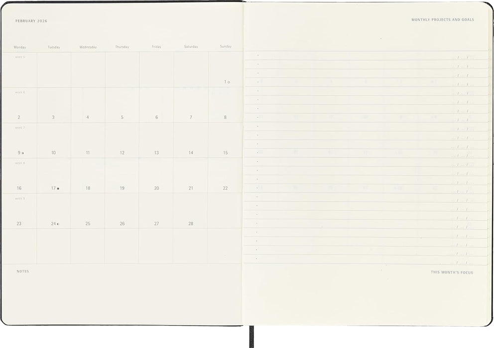 Moleskine Weekly Planner, Vertical Pro Weekly Agenda 12 Months 2025, Hard Cover and Elastic Closure, Black Color, Extra Large Size 19x25 cm
