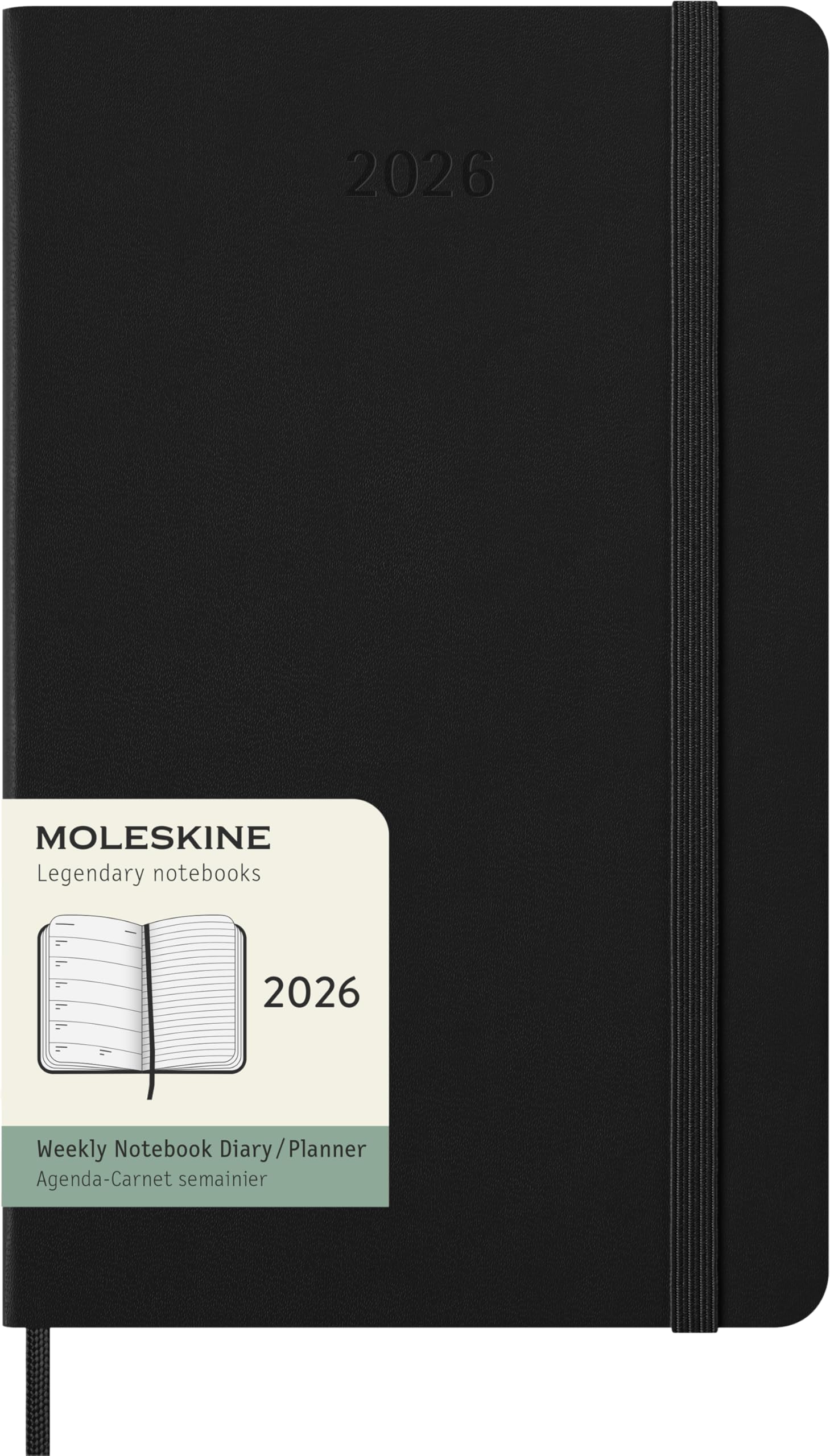 Moleskine Planificador Semanal, Agenda Semanal 2026 12 Meses Con Espacio Para Notas, Con Tapa Dura y Cierre Elástico, Formato Grande 13x21, Color Negro