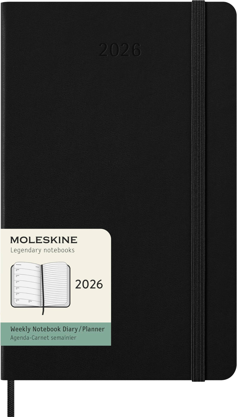 Moleskine Planificador Semanal, Agenda Semanal 2026 12 Meses Con Espacio Para Notas, Con Tapa Dura y Cierre Elástico, Formato Grande 13x21, Color Negro