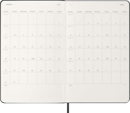 Moleskine Planificador Semanal, Agenda Semanal 2026 12 Meses Con Espacio Para Notas, Con Tapa Dura y Cierre Elástico, Formato Grande 13x21, Color Negro