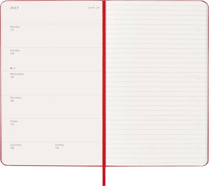 Moleskine Planificador Semanal, Agenda Semanal 2026 12 Meses Con Espacio Para Notas, Con Tapa Dura y Cierre Elástico, Formato Grande 13x21, Color Rojo